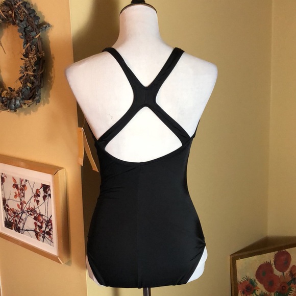 Speedo FITNESS Size 10 Ladies Classic Speedo High ScoopNeck Muted Graphic $89NEW - Picture 6 of 11